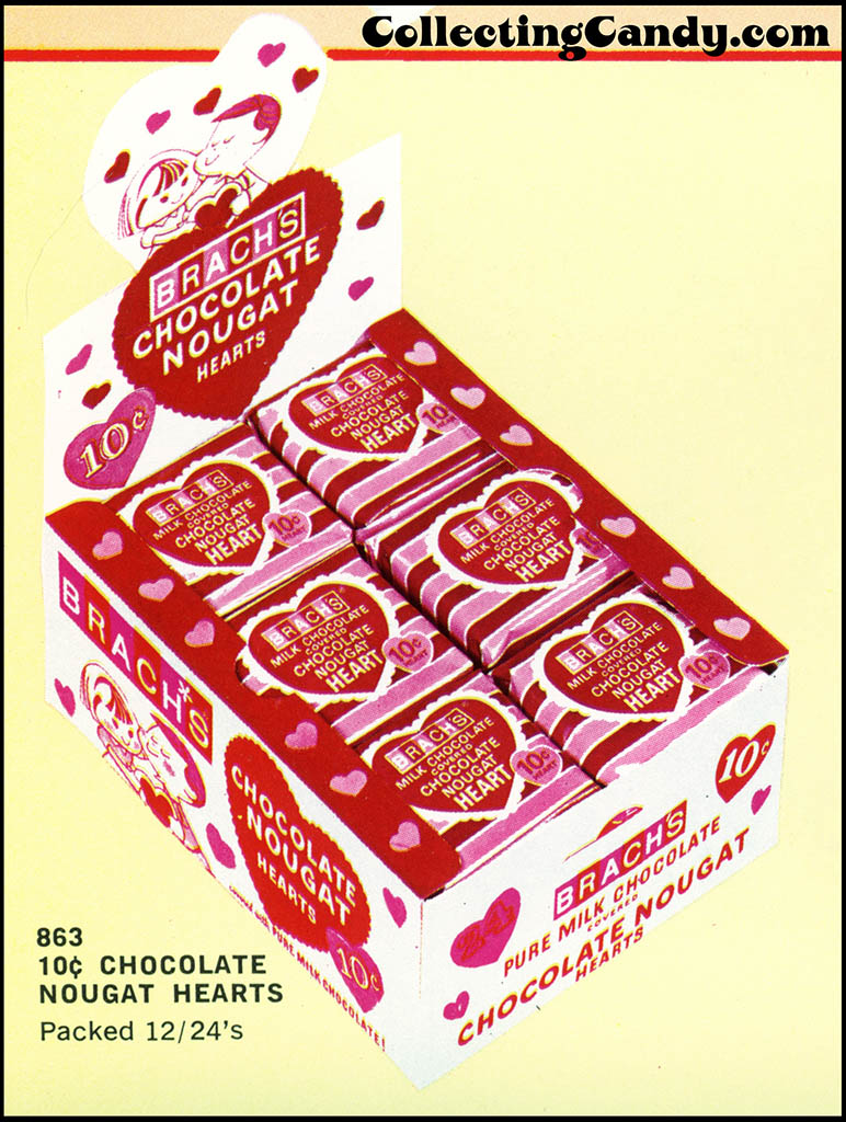 1968 Brachs pure chocolate candy be my Valentine vintage heart box ad