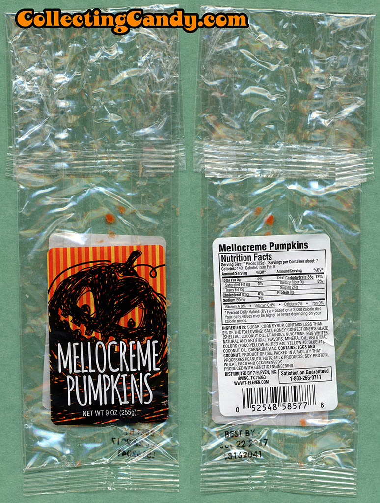 7-Eleven - Halloween Mellocreme Pumpkins - 9 oz private label candy package - October 2016